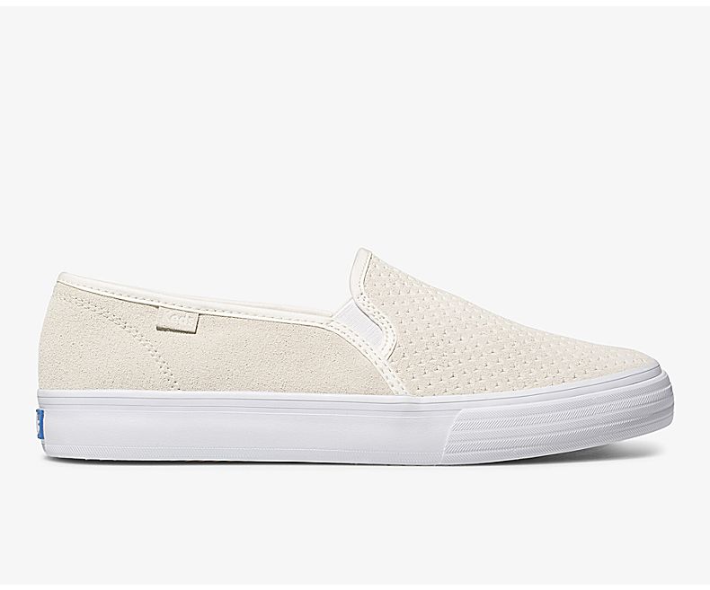 Keds Women's Double Decker Perf Suede White Slip On Shoes - HK2369471